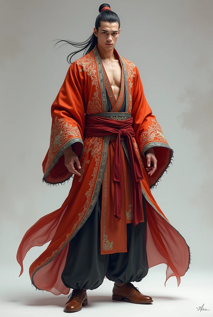 Create a costume design for a male character in a wuxia (martial arts) setting for Dilraba Dilmurat.