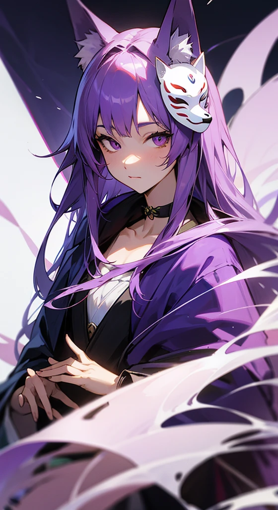 transparent image,Character portrait,Fox Mask,chest,Purple Hair,Long Hair