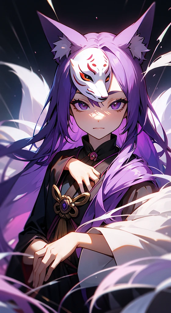 transparent image,Character portrait,Fox Mask,chest,Purple Hair,Long Hair