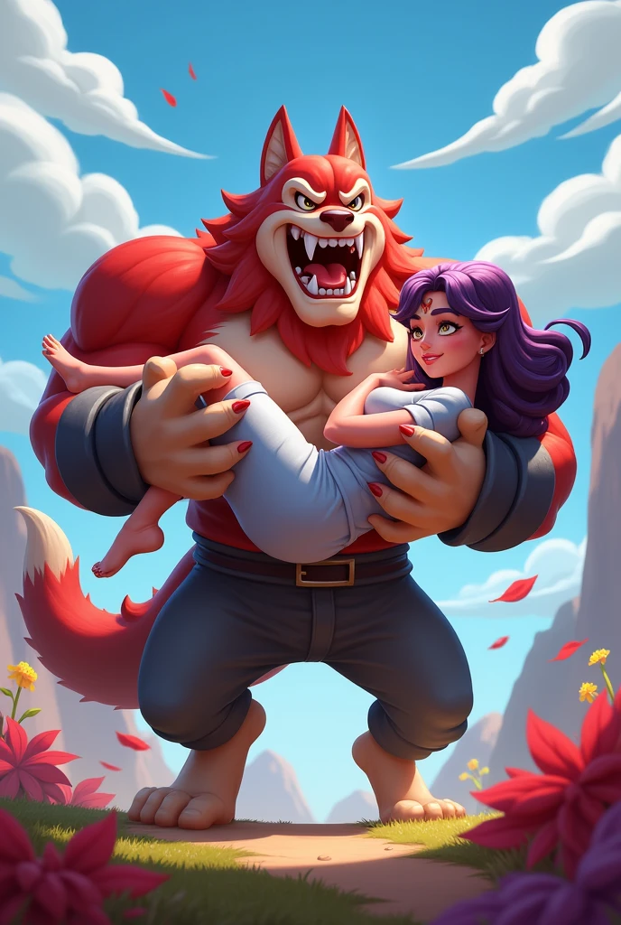Fang from Brawl Stars, carrying Janet from Brawl Stars in his arms