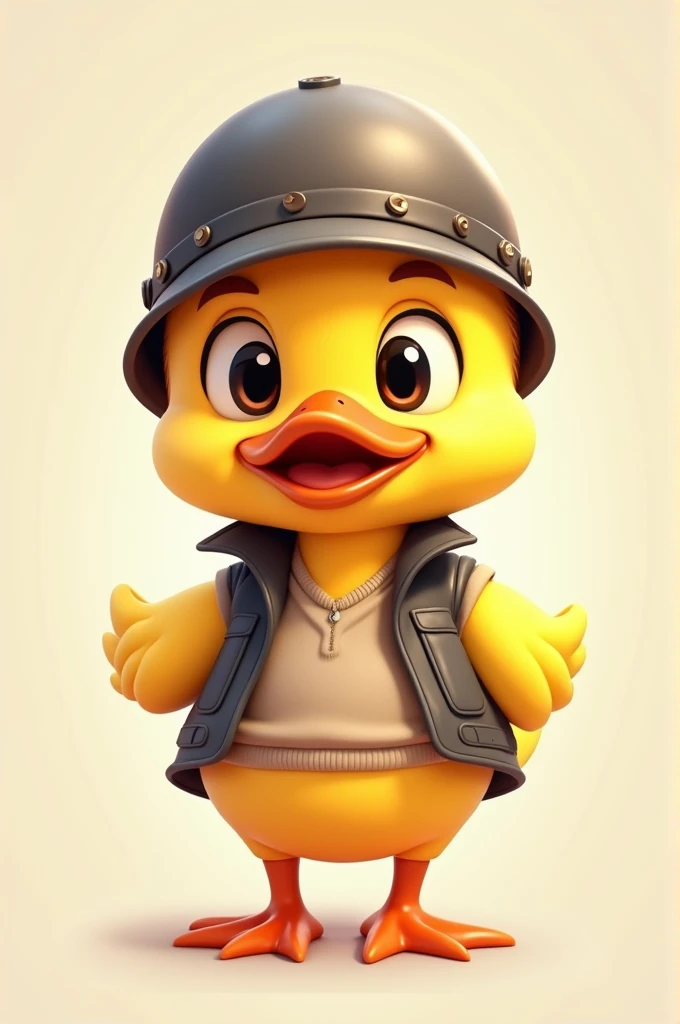 Cartoon duck with a vest and a merchandise exporter helmet