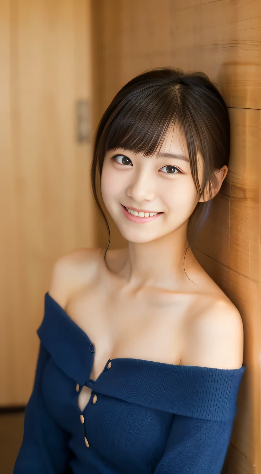 masterpiece,best quality,(Japanese girl),((Beautiful girl)),cleavage,(off shoulder:1.2),(perfect body beauty:1.2),(shy smile),from above