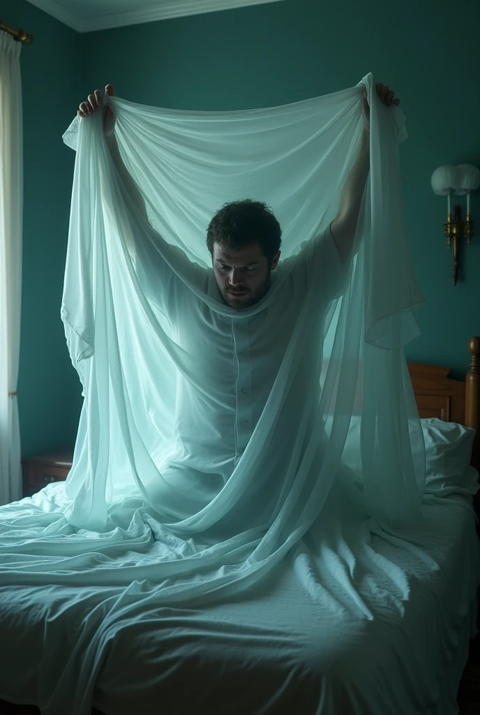 The ghost of the sheet pushes me down on the bed、Situation