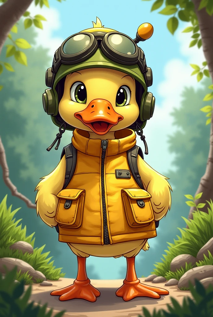 Cartoon duck wearing a vest and a cargo exporter helmet