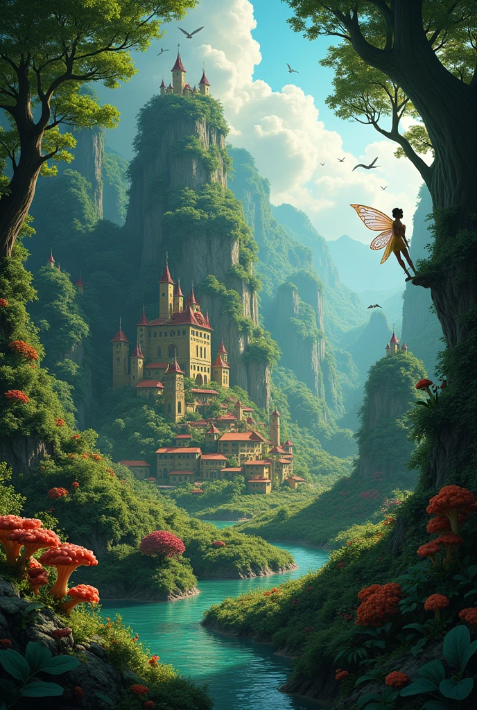 magic forest, around a Village in the heart of Brazil with magical creatures