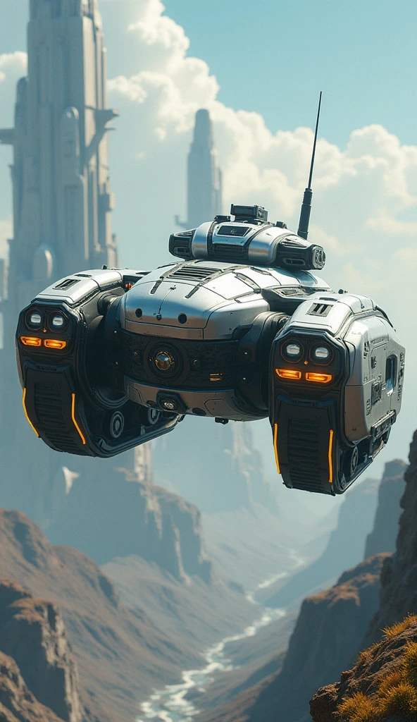 realistic painting, anime,  armored tank, sci-fi, futuristic armor, high-tech,floating in the air like a hovercraft,  Dynamic action shots,  photorealistic shot, wide angle