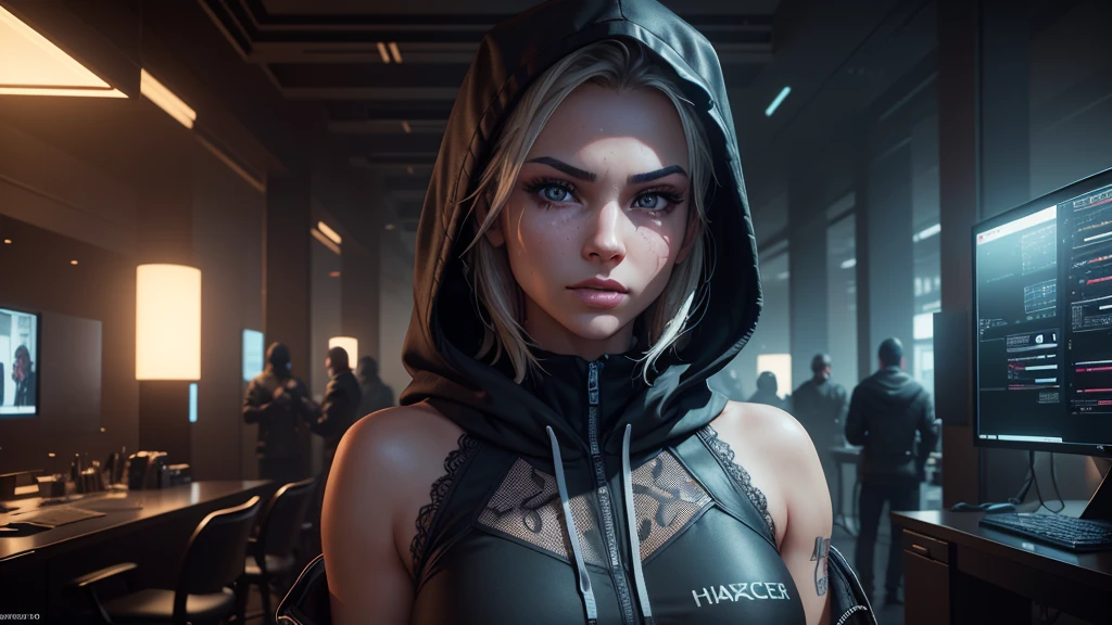 cinematic color grading film, dramatic scene, photography, RAW, Masterpiece, ultra wide angle, working in a dimly lit room, Ultra Fine Photo, (hacker:1.3), Best Quality, Ultra High Resolution, Photorealistic, volumetric light, focused expression, multiple screens displaying code, RAW photo, solo, wearing a hoodie, (extremely detailed CG unity 8k wallpaper), of the most intense hacking scene in GTA 5, professional photography, trending on ArtStation, trending on CGSociety, Intricate detail, High Detail, Sharp focus, dramatic, photorealistic, urban, tech-filled room, (high detailed skin:1.2), 8k uhd, dslr, soft lighting, high quality, film grain, glossy, (Highest quality:1.3), (sharp focus:1.5), (photorealistic:1.3), (highly detailed skin), (detailed face), (high detailed skin:1.2), (glistening skin:1.2), hacker, (highly detailed skin textures:1.15), (detailed face), (high detailed skin:1.2), (glistening skin:1.15), glossy, (tech gadgets:1.5), GTA 5, Los Santos, (nighttime:1.2), neon lights, film grain, glossy, reflections, intense atmosphere, full body shot, professional look, server rak, wired