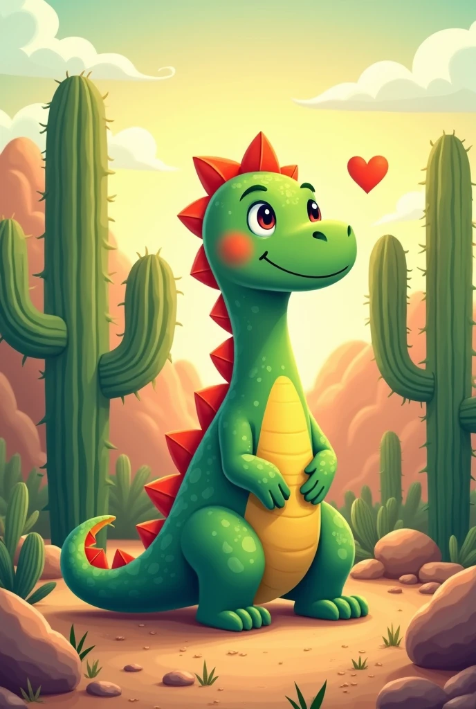 Crea un símbolo usando 🦕🌵❤️. The dinosaur is green..