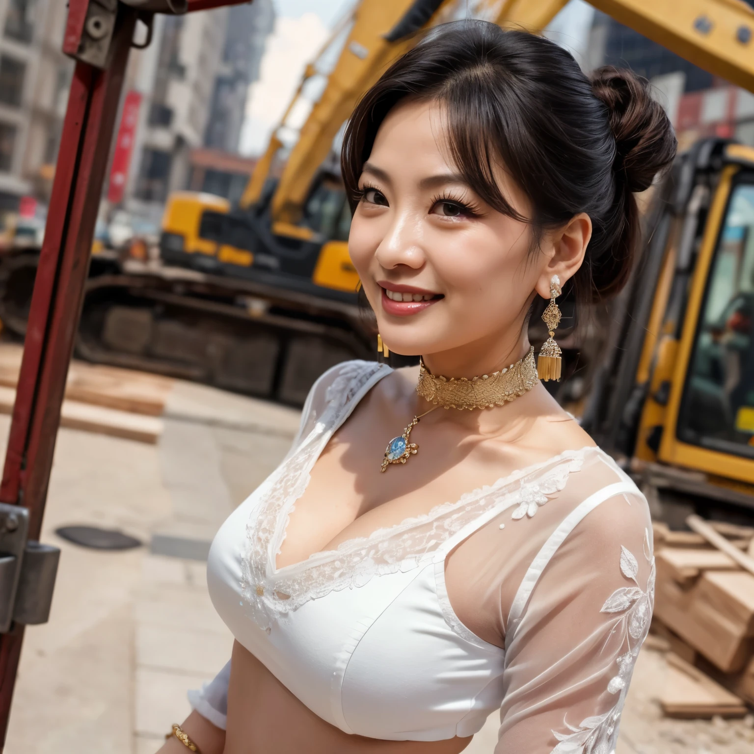 75 years old Mom MILF Chinese Lady large earring Big choker navel piercing decoration A bracelet realisitic Gorgeous Madame Beautiful Mature Woman sexy Smile Gentle woman navel piercing 4K High quality サマーセーター 重い胸