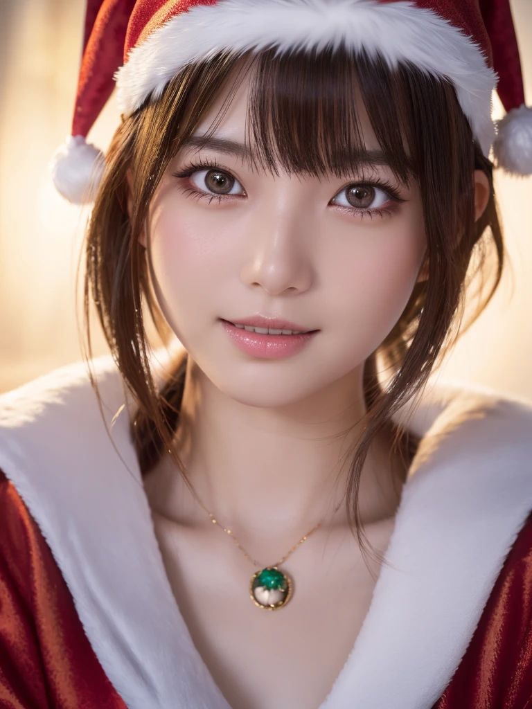 head shot,beautiful detailed eyes,droppy eyes,beautiful detailed lips, extremely detailed eyes and face, long eyelashes, 1japanese girl, fantasy character, (Santa Claus costume:1.25),smile,short hair,highly detailed, dramatic lighting, glowing effects, mist, intricate details, volumetric lighting, cinematic composition, hyper realistic, 8k, best quality, masterpiece, photorealistic,Highres fix,雪が降る夜
