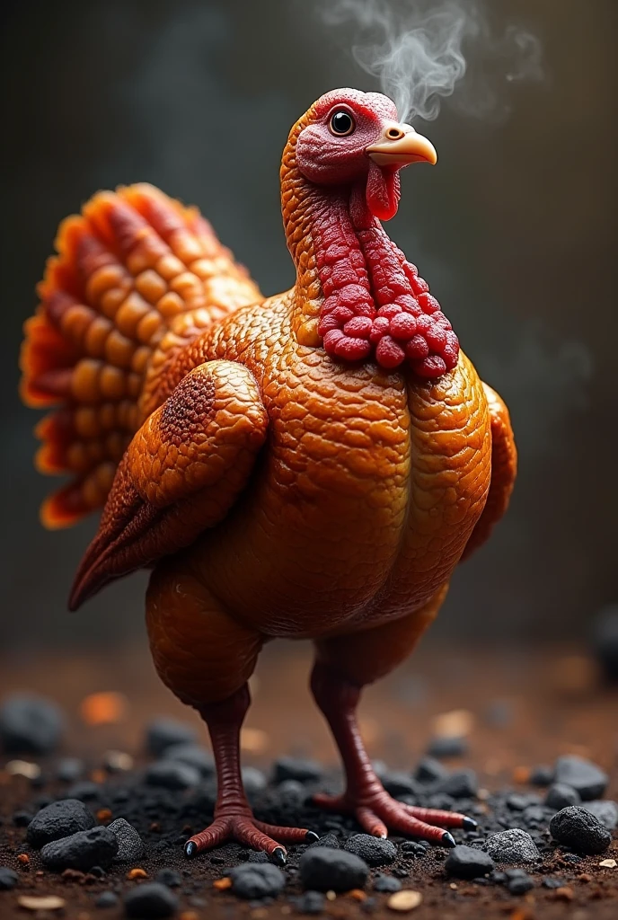 A ???,Turky bird alive, grilled with ashes