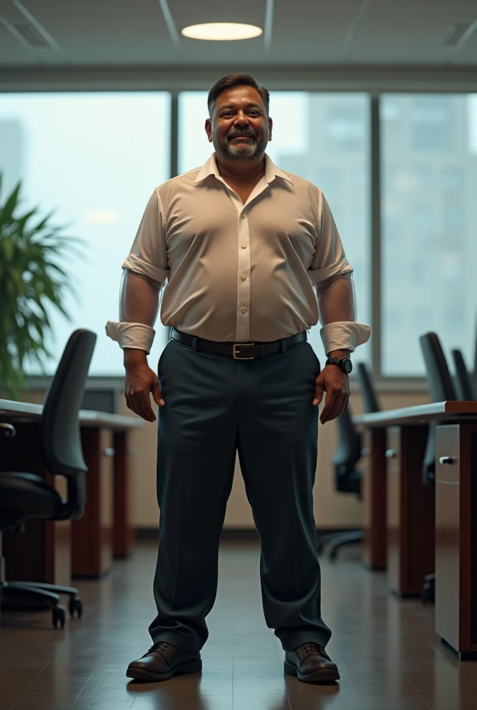 Desi chubby dark 40 year old wearin see-through shirt and pant in office uniform