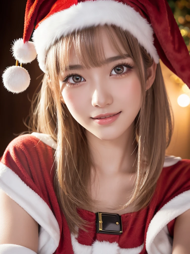 head shot,beautiful detailed eyes,droppy eyes,beautiful detailed lips, extremely detailed eyes and face, long eyelashes, 1japanese girl, fantasy character, (Santa Claus costume:1.25),smile,short hair,highly detailed, dramatic lighting, glowing effects, mist, intricate details, volumetric lighting, cinematic composition, hyper realistic, 8k, best quality, masterpiece, photorealistic,Highres fix,snowy night