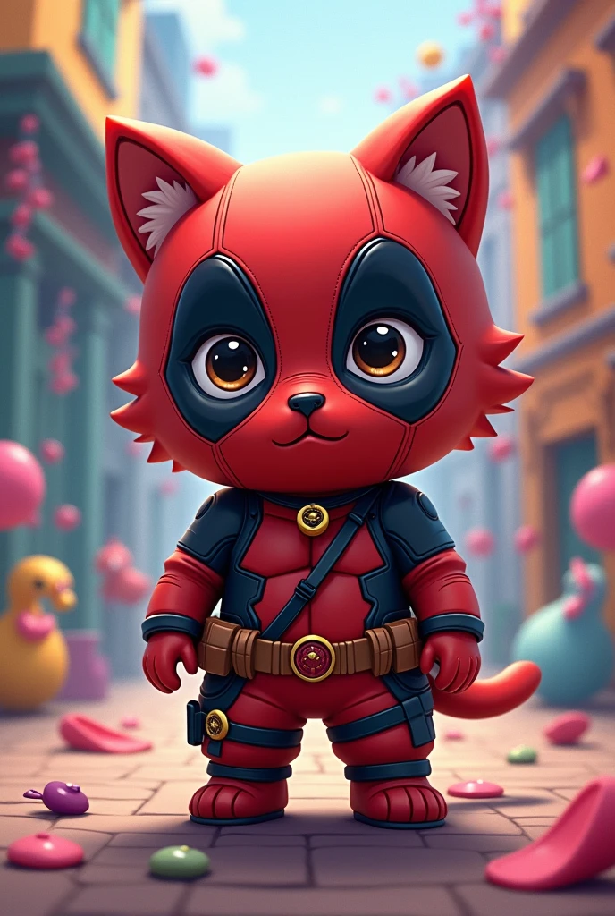 Chococat Sanrio character dressed in the Deadpool costume 