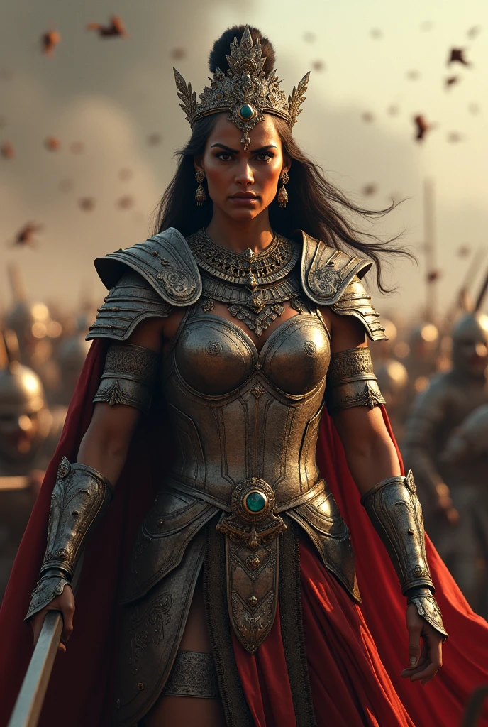 Queen Durgawati in angry expression in war field