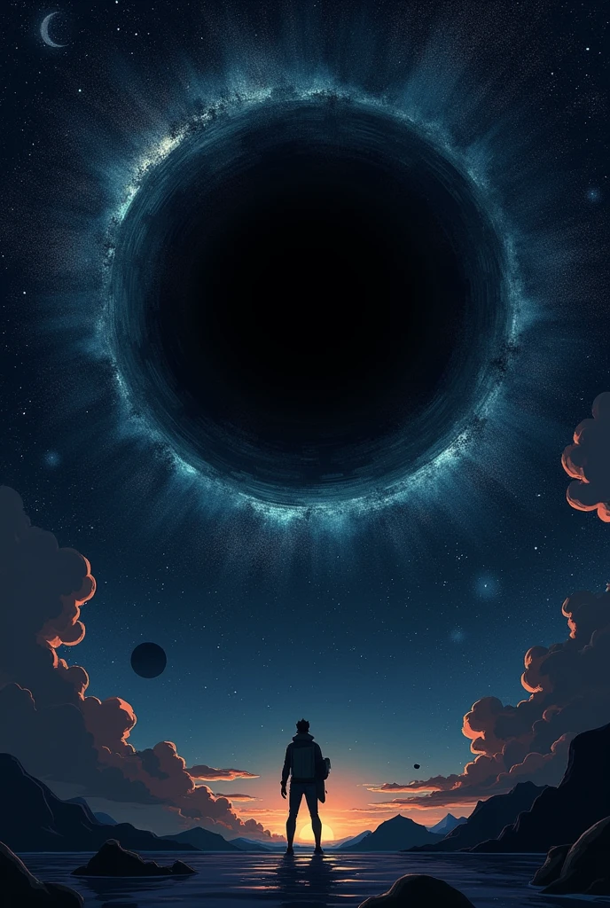 Swallow everything、漆黒のBlack Holebut、universe空間にぽっかりと口を開けている。It even absorbs ambient light..、Create a figure that distorts time and space、Fearと畏怖を感じさせる。In the distance、Black Holeの重力に引き寄せられるStar々but、赤く輝きなbutら崩壊していく様子but描かれている。美しいAnime Landscape, landscape painting, Beautiful Numbers, Andreas Rocha, Beautiful art illustration, Great wallpaper, Han Ruiwen, Tall and beautiful painting, Studio Ghibli Makoto Shinkai, Beautiful wallpaper, Anime Landscape, universe, Pitch black, Black Hole, Star, Fear