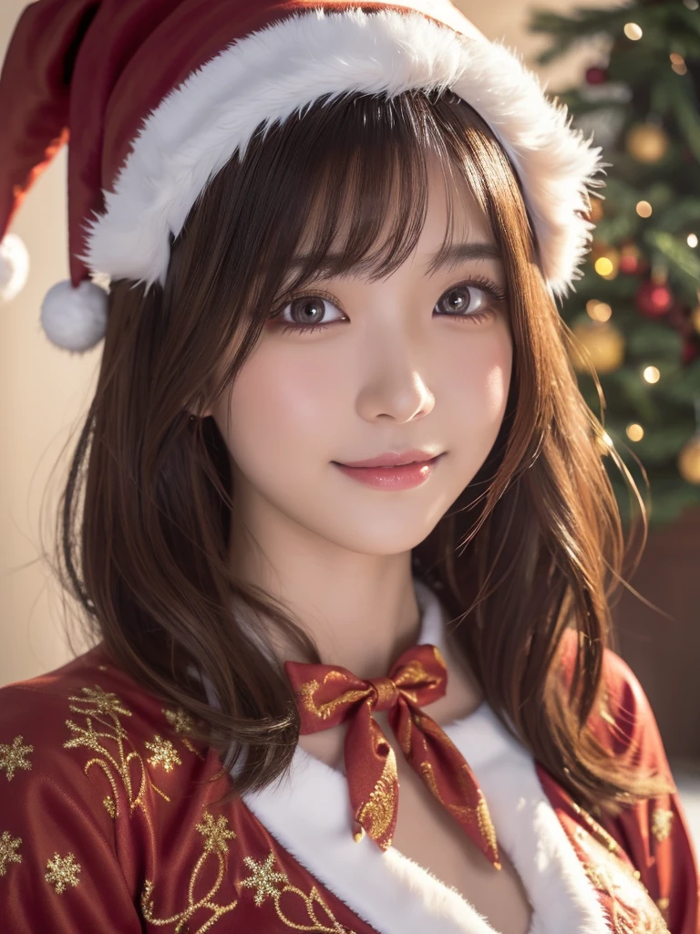 beautiful detailed eyes,droppy eyes,beautiful detailed lips, extremely detailed eyes and face, long eyelashes, 1japanese girl, fantasy character, (Santa Claus costume:1.25),smile,short hair,highly detailed, dramatic lighting, glowing effects, mist, intricate details, volumetric lighting, cinematic composition, hyper realistic, 8k, best quality, masterpiece, photorealistic,Highres fix,snowy night