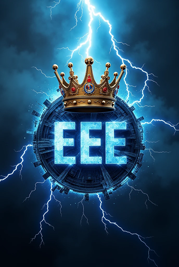 An image with Crown,
letters EEE,
Electricity thundering,
Engineering logos