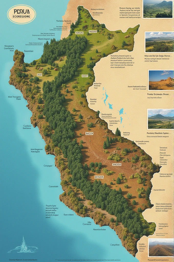 Create an image with information about the 11 ecoregions of Peru with their images