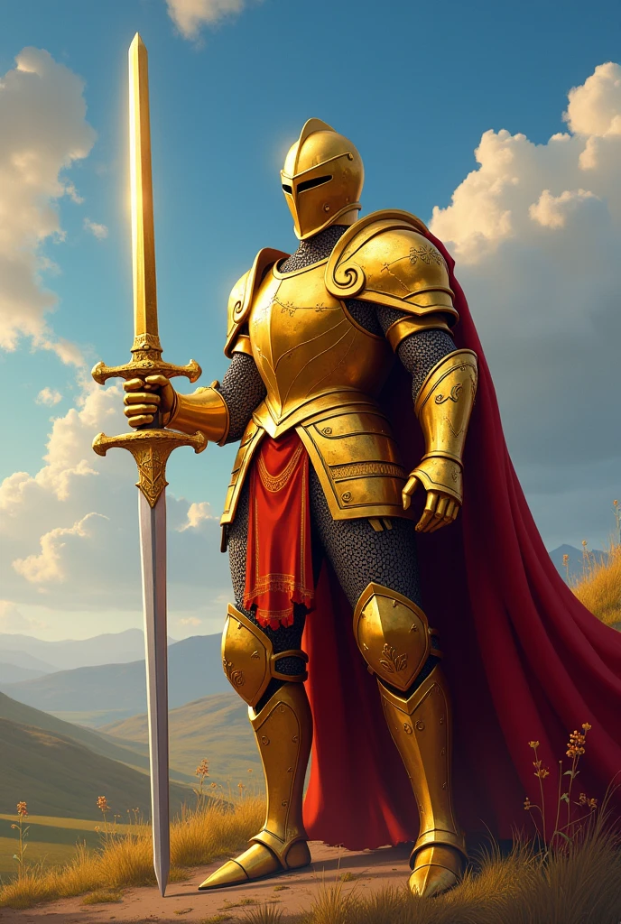 A golden knight with a sword