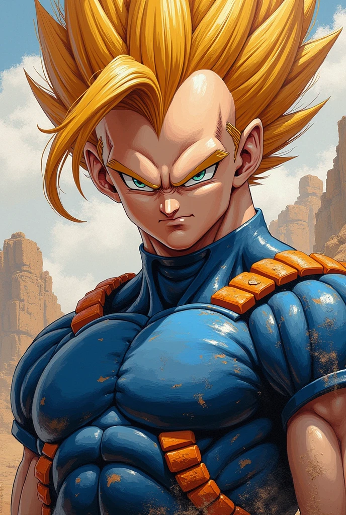 Full body, Vegeta from dragon ball, Expressive, 1980s, Detailed Face, Oil Painting, Heavy Strokes, By Jean Baptiste Monge, By Karol Bak, By Carne Griffiths, Masterpiece, Unreal Engine 3D; Symbolism, Colourful, Polished, Complex; UHD; D3D; 16K", Full Color Painting, Low Contrast, Soft Cinematic Light, Exposure Blend, Hdr, Front, 8k