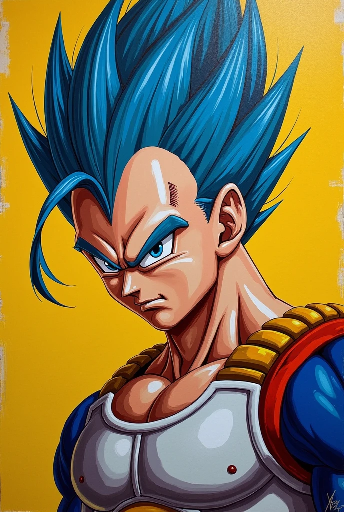 Full body, Vegeta from dragon ball, Expressive, 1980s, Detailed Face, Oil Painting, Heavy Strokes, By Jean Baptiste Monge, By Karol Bak, By Carne Griffiths, Masterpiece, Unreal Engine 3D; Symbolism, Colourful, Polished, Complex; UHD; D3D; 16K", Full Color Painting, Low Contrast, Soft Cinematic Light, Exposure Blend, Hdr, Front, 8k
