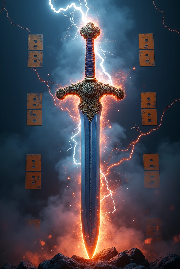 An image with Indian Sword,
letters EEE,
Electricity thundering,
Engineering logos
