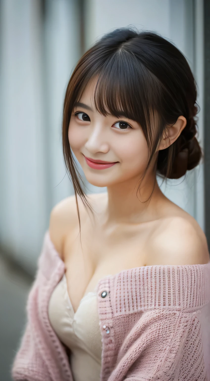 masterpiece,best quality,(Japanese girl),((Beautiful girl)),,(off shoulder:1.2),(perfect body beauty:1.2),(shy smile),From above