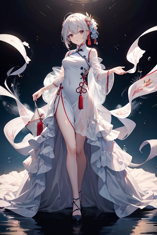 イメージプロンプト:
A high-quality, black-and-white pencil line drawing of a single female character in a full-body vertical pose. The character is wearing a traditional Chinese dress (cheongsam), which has a modern and sharp silhouette, emphasizing the flexibility of the material. The dress is thin and glossy, fitting closely to the character's body, but is not see-through. The dress is colored in a bright shade of red or blue, with subtle translucent qualities. The character's pose is flexible and graceful, highlighting the fit and material properties of the dress. The background is simple and elegant, designed to make the dress's sheen and slight translucency stand out. The lighting is carefully considered to emphasize the dress's glossiness, with attention to the reflections and shadows on the material.