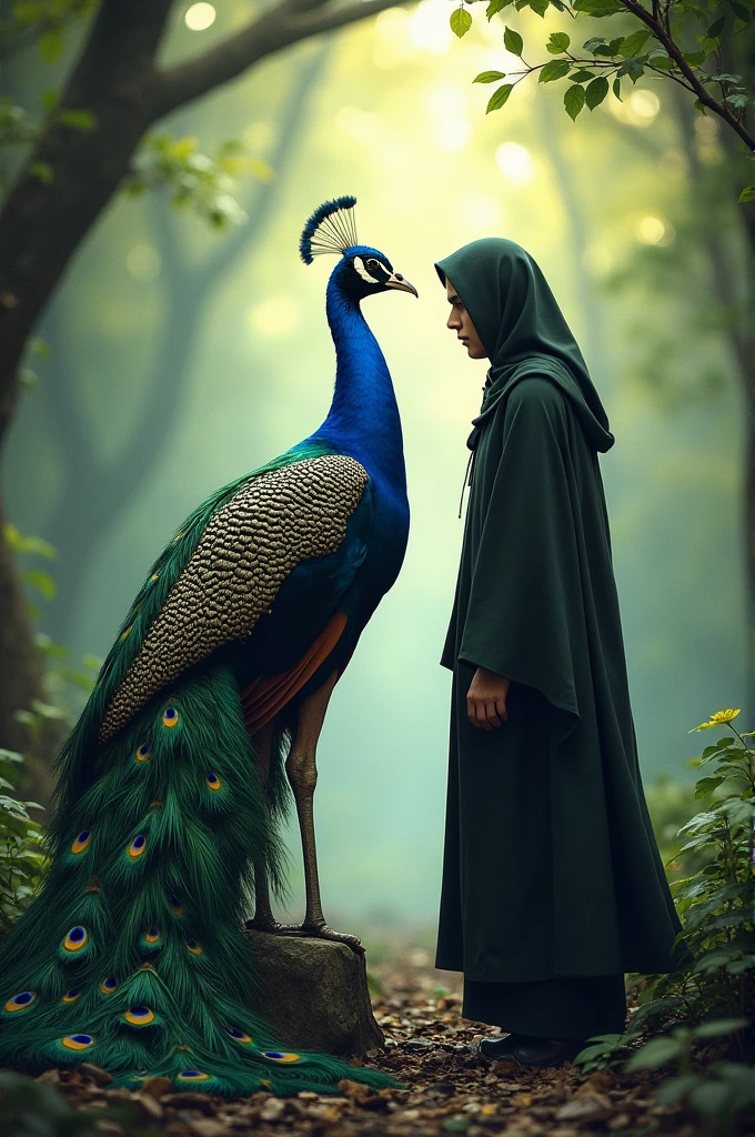 Peacock with man