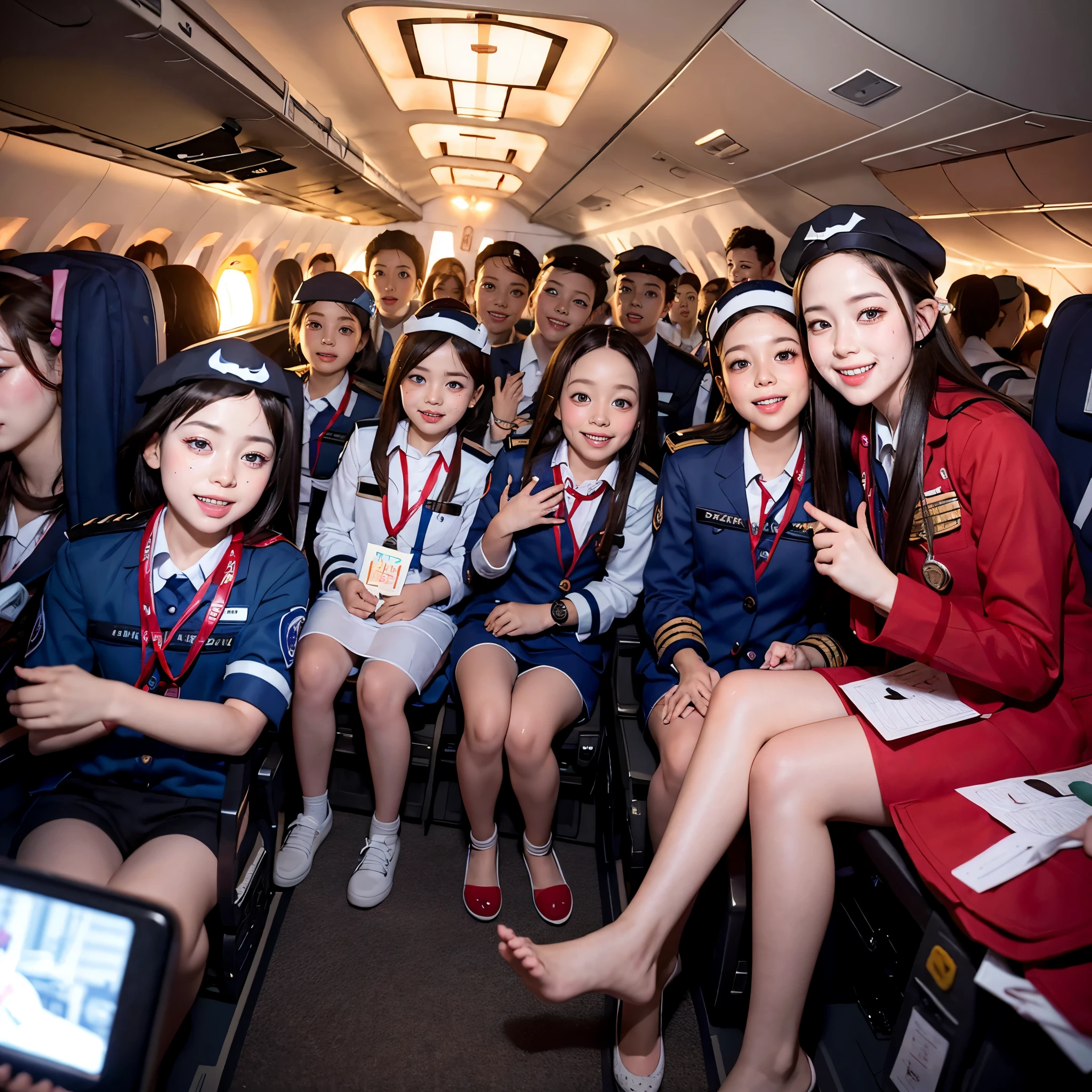 SFW, ExtremelyDetailed (((Air crew Kids group in Kidzania:1.4))), Childish perfect face, Reflective Eyes, Detailed(Delicate Clothing textures), Corrected Leg to Foot Line, Dynamic Joyful Expressions LifeLike Rendering, ((Specular Reflection:1.28)), TopQuality 8K Ultra-detailed masterpiece (ProfessionalPhoto:1.37)(Acutance:0.8),(Luminism),(Exposed:0.28)