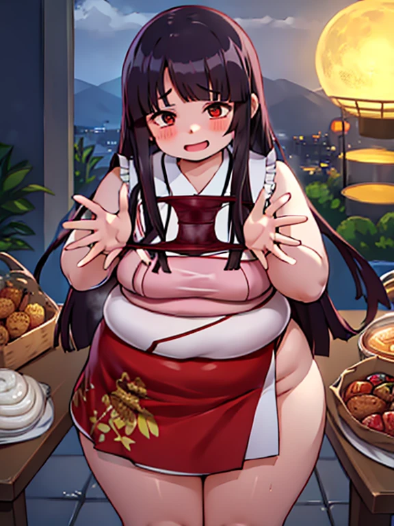 Penglai Mountain_Kaguya，Chubby，Very short stature，junk food，Holding her freshly removed, damp panties in her hands，Urine stains，