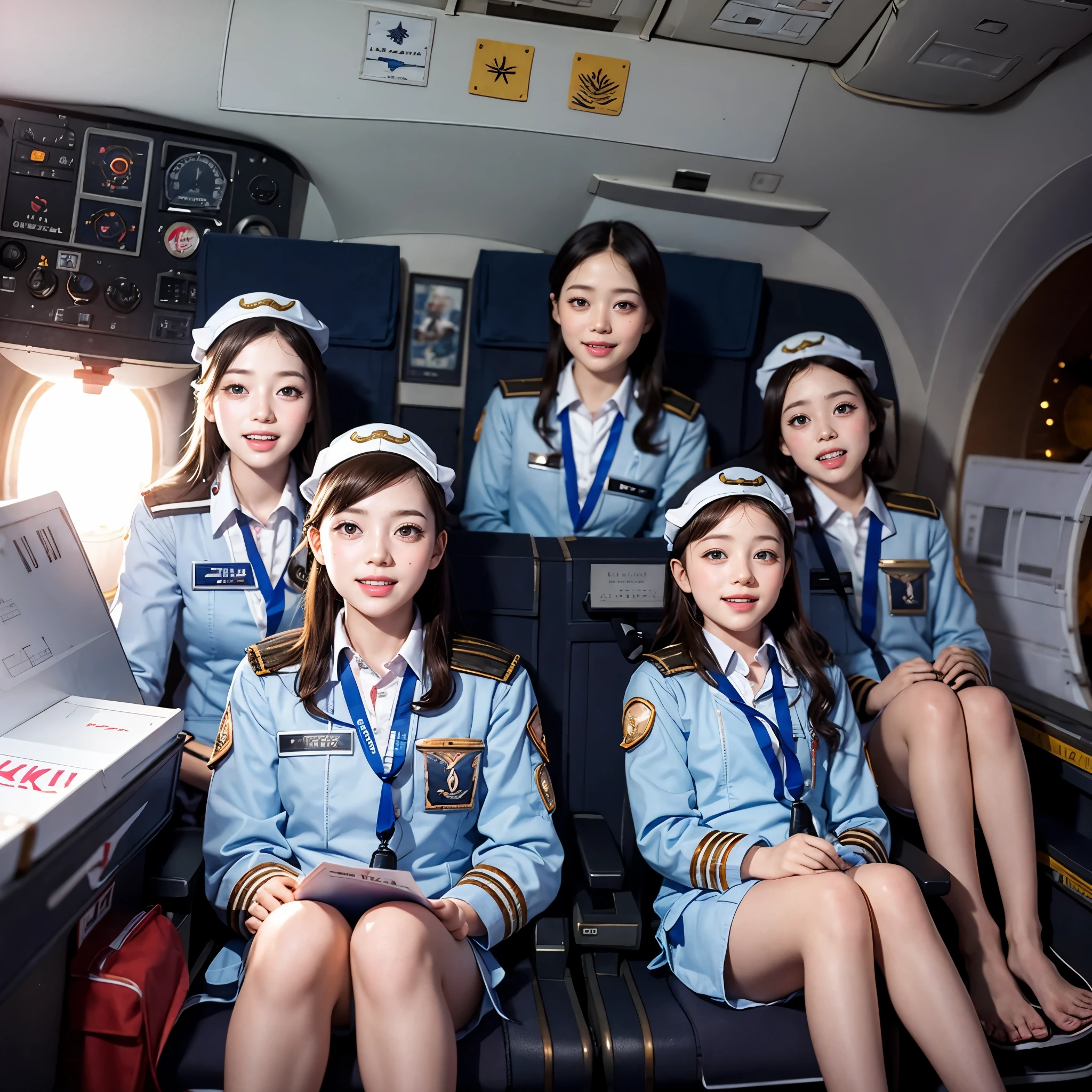 SFW, ExtremelyDetailed (((Air crew Kids group in Kidzania:1.4))), Childish perfect face, Reflective Eyes, Detailed(Delicate Clothing textures), Corrected Leg to Foot Line, Dynamic Joyful Expressions LifeLike Rendering, ((Specular Reflection:1.28)), TopQuality 8K Ultra-detailed masterpiece (ProfessionalPhoto:1.37)(Acutance:0.8),(Luminism),(Exposed:0.28)