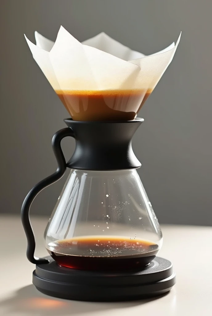 I need a coffee dripper has twist design. Like Hario V60 as sample. 
Made in glasses. Has rubber base and can be removable and in black colour and make it bigger.
has paper filter on the dripper.
The whole design looks like Chemex combine with Hario V60 but in different way.
For the vessel, I need it in double walled glasses. And in twist design also.
I needed the whole thing is useful and pretty.
I need the whole thing in twist design, not included the rubber .
Whole things needs to be more simple and fashion