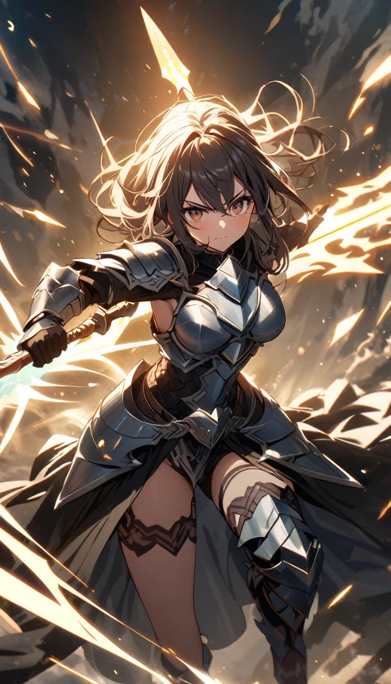A female warrior clad in dragon armor wielding a celestial spear.
