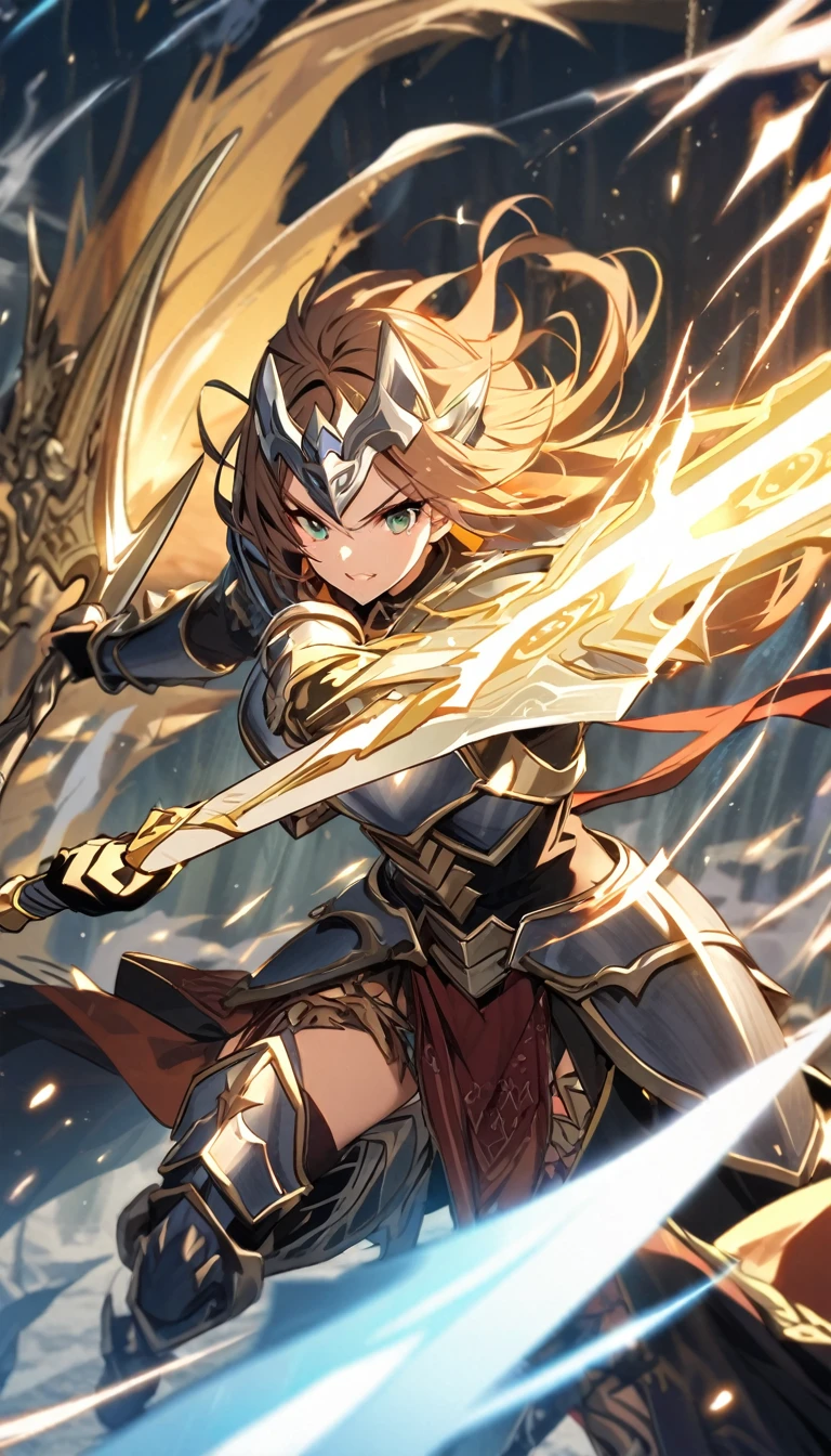 A female warrior clad in dragon armor wielding a celestial spear.