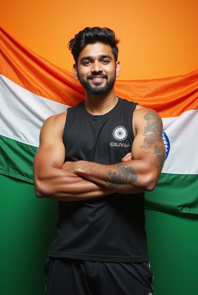 August 15th is our 78th independence day. I want to wish everybody in the name of my Gym. Name is MIZPAH FITNESS.India is my country. Add Indian flag on background.