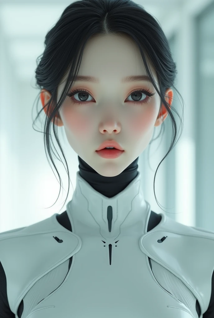 masutepiece, Best Quality, Illustration, Ultra-detailed, finely detail, hight resolution, 8K Wallpaper, Perfect dynamic composition, no-makeup face, clarity skin, Beautiful detailed eyes, white rubber suit, Sexy face, (open mouth:0.8), background glaring white light