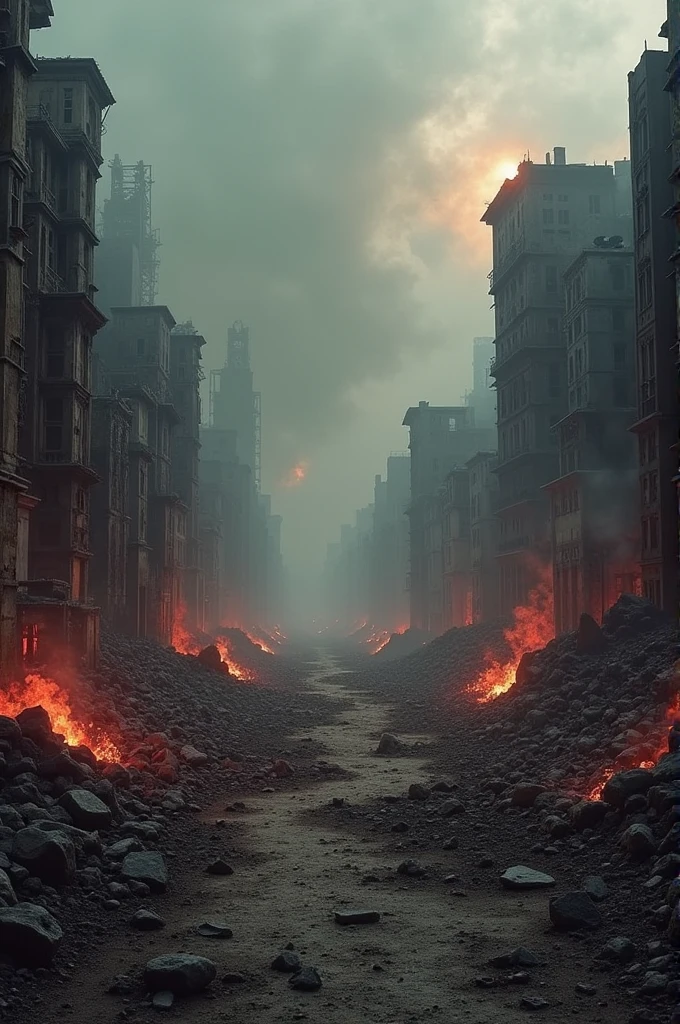 Ruins of cities: The smoldering ruins of Sodom and Gomorrah after destruction, with an atmosphere of desolation