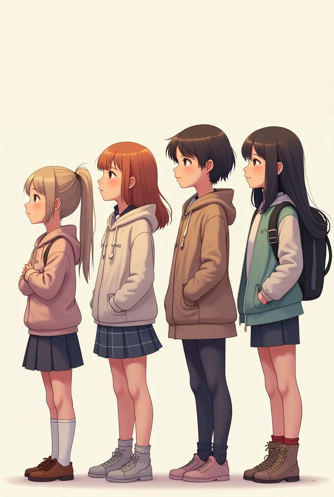 5 girls looking forward same height