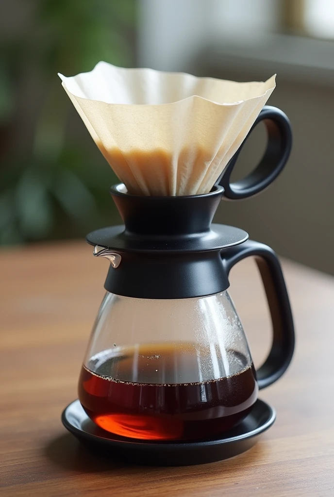 I need a coffee dripper has twist design. Like Hario V60 as sample. 
Made in glasses. Has rubber base and can be removable and in black colour and make it bigger.
has paper filter on the dripper.
The whole design looks like Chemex combine with Hario V60 but in different way.
For the vessel, I need it in double walled glasses. And in twist design also.
I needed the whole thing is useful and pretty.
I need the whole thing in twist design, not included the rubber .
Whole things needs to be more simple and fashion
No need handle.
just like the dripping water bottle way