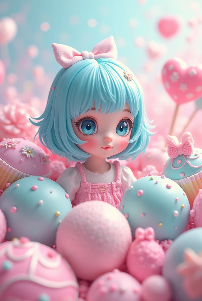 Aesthetic light pink or blue pr green anime character candies and chocolates