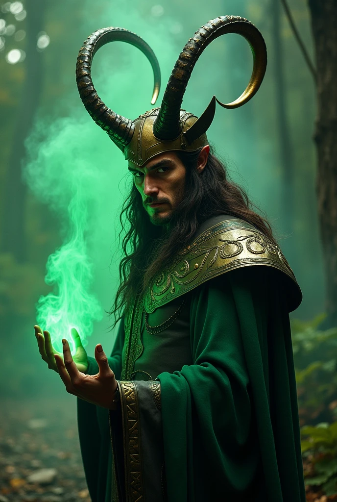 Loki with horn and green magic