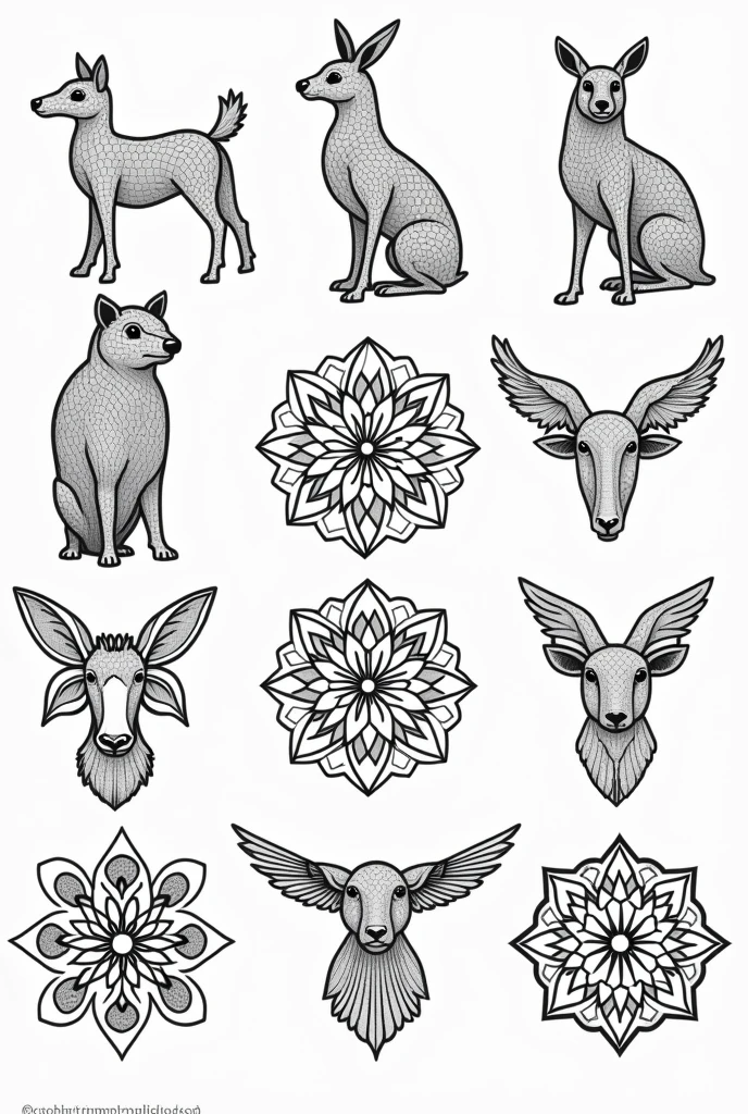 Individual Animal mandala coloring book pages black and white