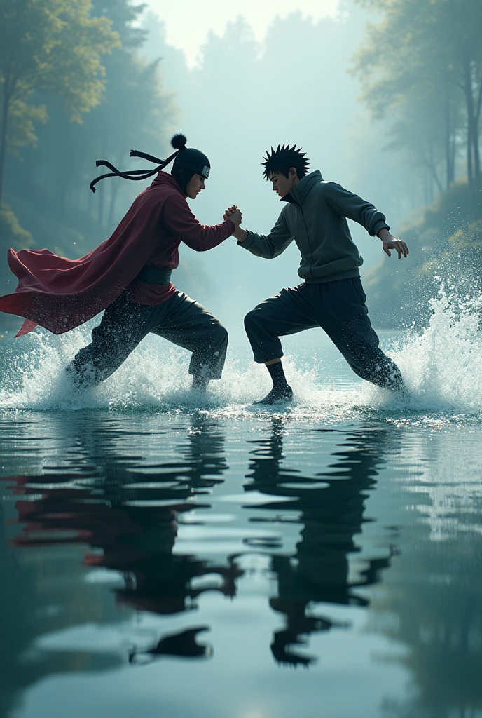 naruto vs sasuke  
Close come back fight 
Floating in water
