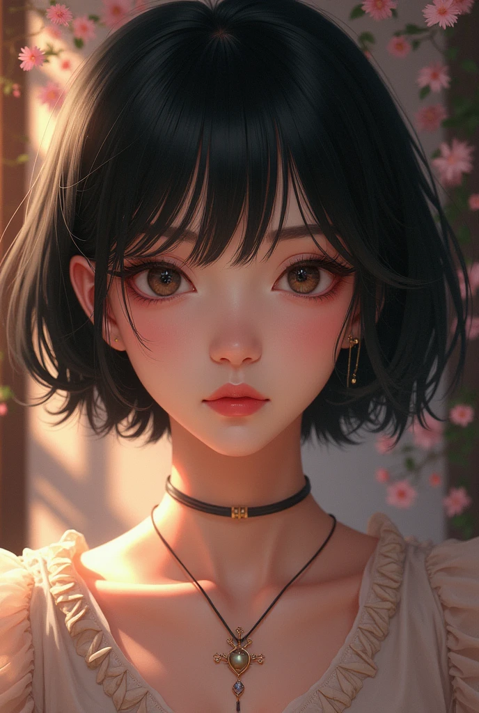{masterpiece},{Highest quality},{One girl}, cute, wonderful, Beautiful attention to detail, Iris, short hair, Black Hair,In detail,Depth of written boundary,Highly detailed CG,original, Highly detailed wallpaper,Upper Body, View your viewers