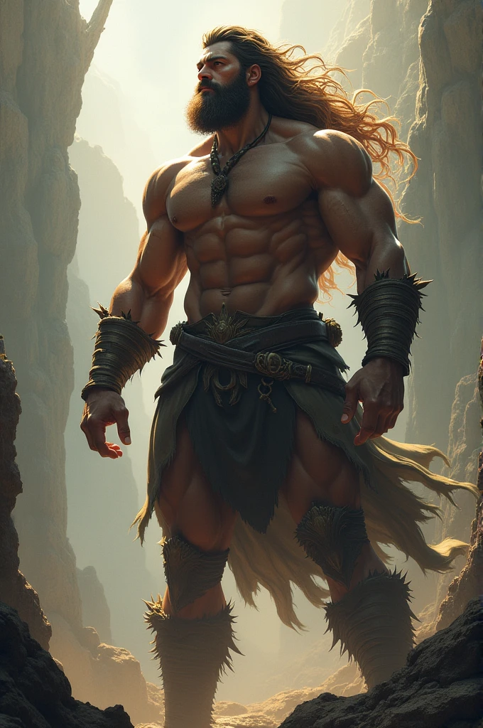 A tall man, with a muscular build, with a mane of long hair that cascaded over his shoulders.