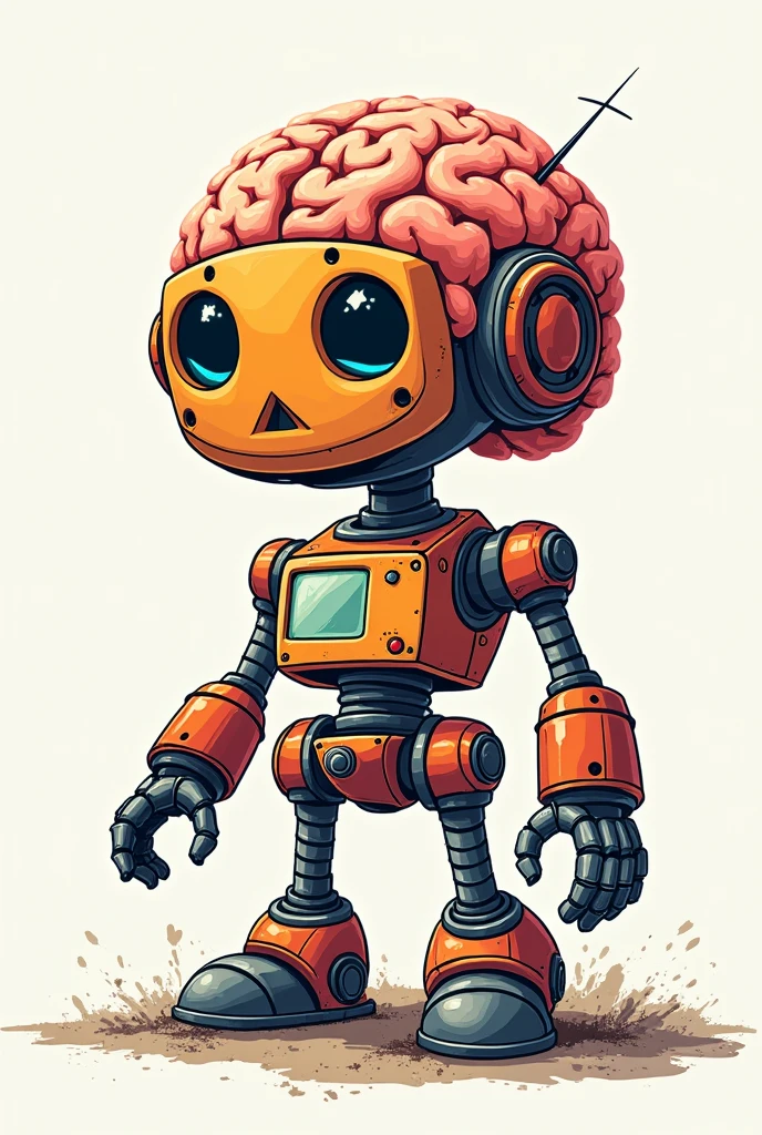 hand drawing comic, robot with big brain
