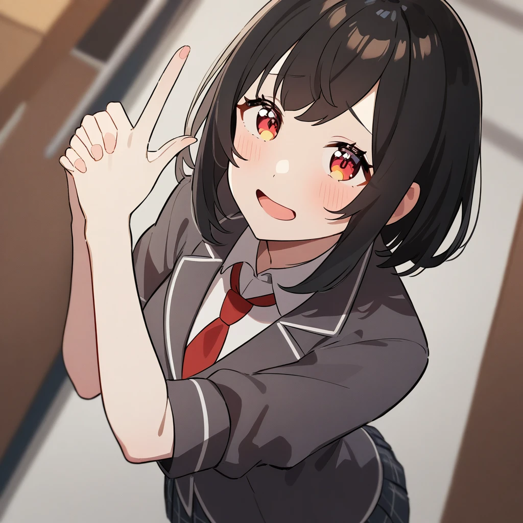 One girl, Medium chest,school uniform,
Double finger gun,From above, Upper Body, look up, Severe, classroom、 Mouth closed,
masterpiece, Highest quality, so beautiful, Absurd