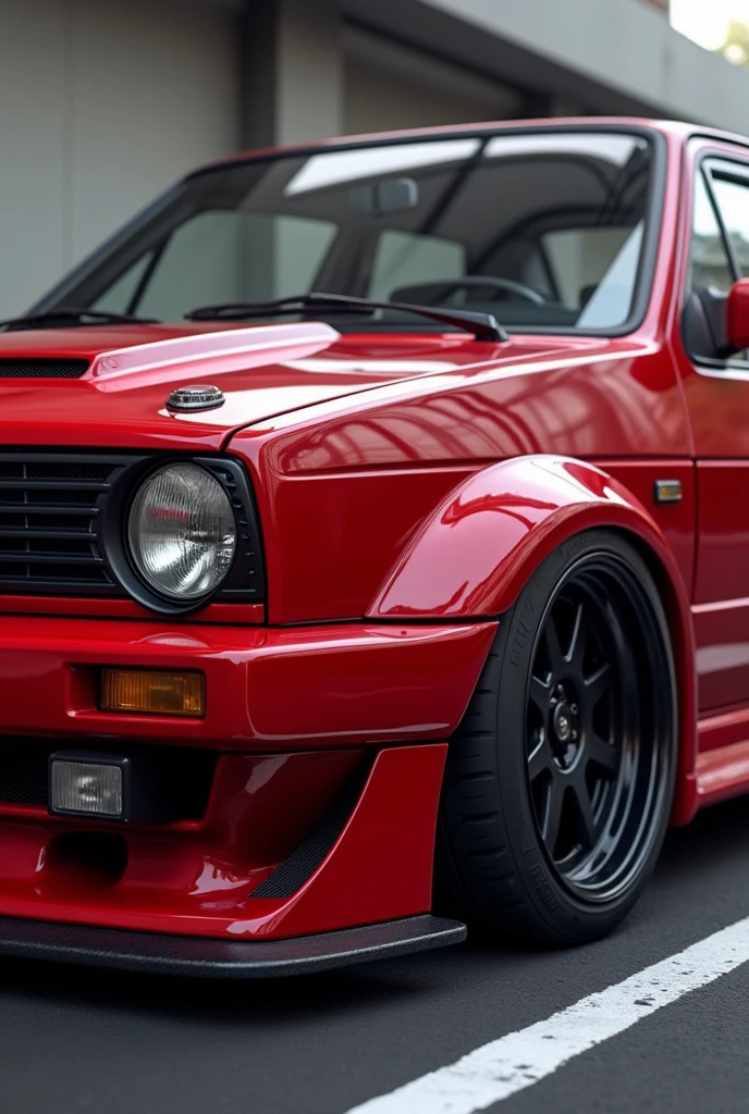 a red car with a black rim and a black hood, realistic cars, ae 8 6, highdetailed, 2k, 2 k, highly rendered!!, wrx golf, full car, 80s red sports car, wide body, front side full, hyper realistic”, hyper realistic ”, modded, highly detailed hyper real retro, 1 0 8 0 s, GlowingRunesAI_purple